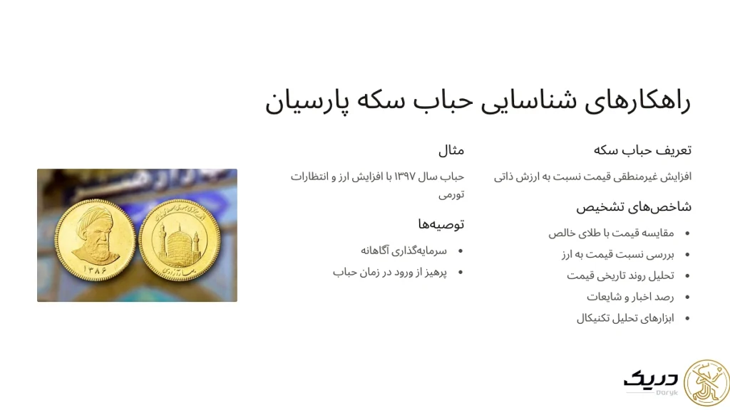 راهکارهای شناسایی حباب سکه پارسیان